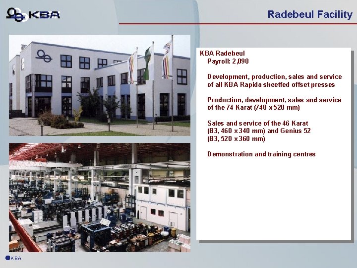 Radebeul Facility KBA Radebeul Payroll: 2, 090 Development, production, sales and service of all