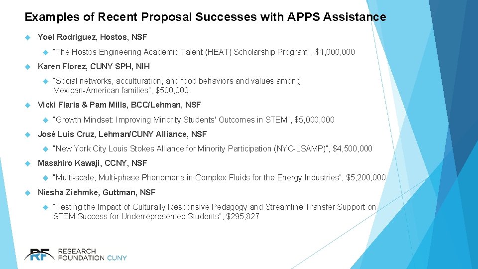 Examples of Recent Proposal Successes with APPS Assistance Yoel Rodriguez, Hostos, NSF Karen Florez,
