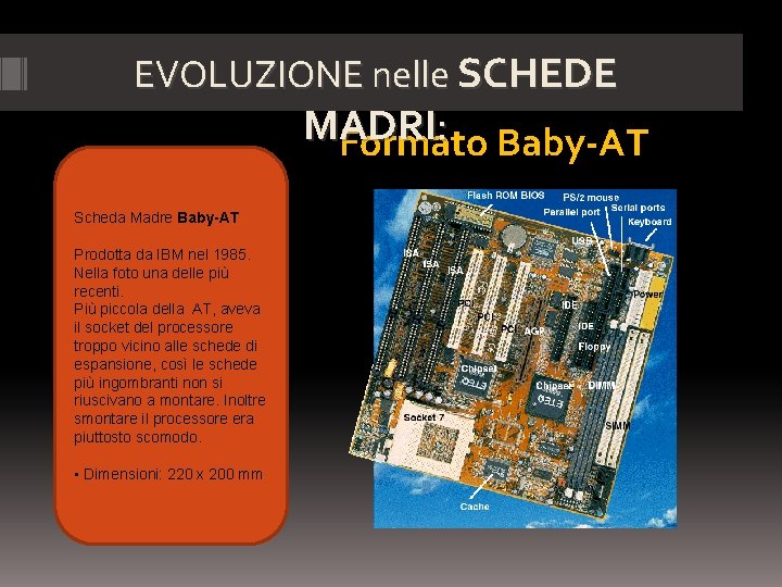 EVOLUZIONE nelle SCHEDE MADRI : Baby-AT Formato Scheda Madre Baby-AT Prodotta da IBM nel
