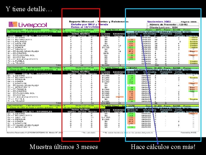 Y tiene detalle… Muestra últimos 3 meses Hace cálculos con más! 