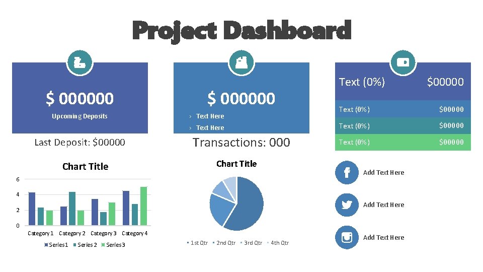 Project Dashboard $ 000000 Upcoming Deposits $ 000000 › Text Here Last Deposit: $00000