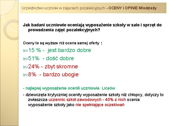 Uczestnictwo uczniów w zajęciach pozalekcyjnych - OCENY i OPINIE Młodzieży Jak badani uczniowie oceniają