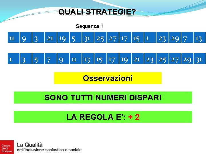 QUALI STRATEGIE? Sequenza 1 11 9 3 21 19 5 1 5 7 3