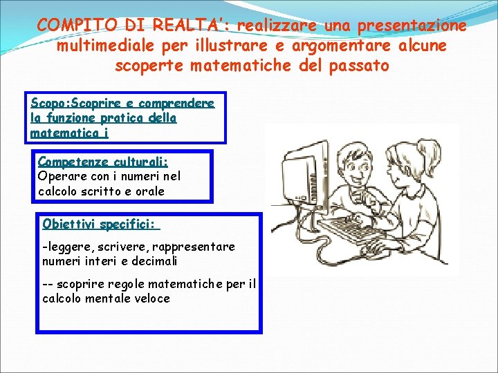COMPITO DI REALTA’: realizzare una presentazione multimediale per illustrare e argomentare alcune scoperte matematiche