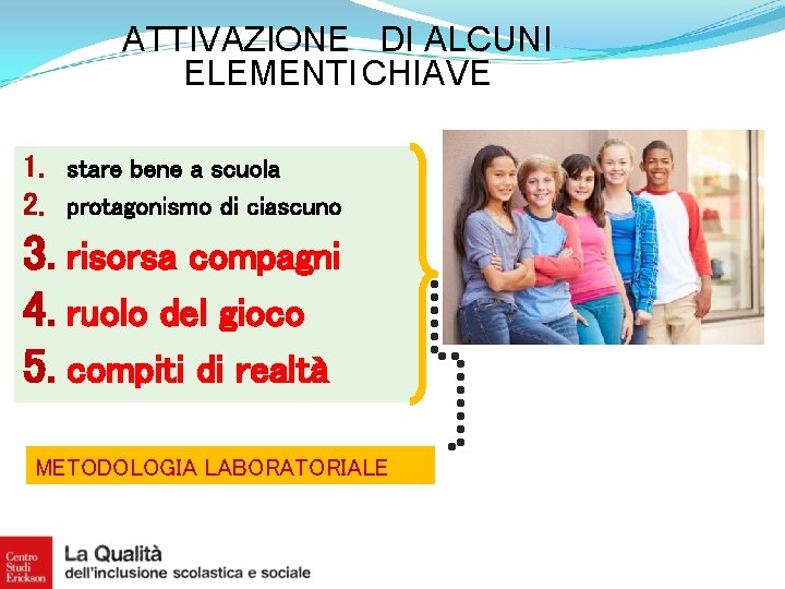 ATTIVAZIONE DI ALCUNI ELEMENTI CHIAVE 1. stare bene a scuola 2. protagonismo di ciascuno