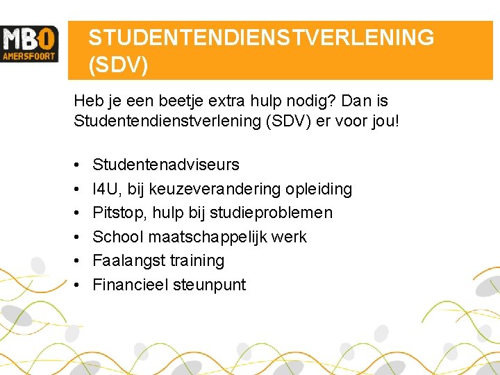 STUDENTENDIENSTVERLENING (SDV) Heb je een beetje extra hulp nodig? Dan is Studentendienstverlening (SDV) er