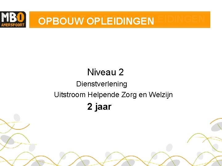 GLOBALE OPBOUW OPLEIDINGEN Niveau 2 Dienstverlening Uitstroom Helpende Zorg en Welzijn 2 jaar 