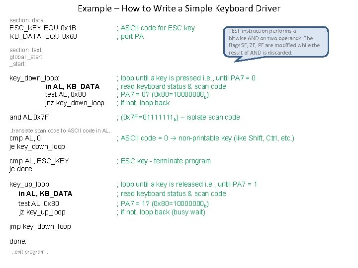 Example – How to Write a Simple Keyboard Driver section. data ESC_KEY EQU 0