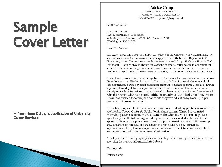 Sample Cover Letter - from Hoos Guide, a publication of University Career Services 