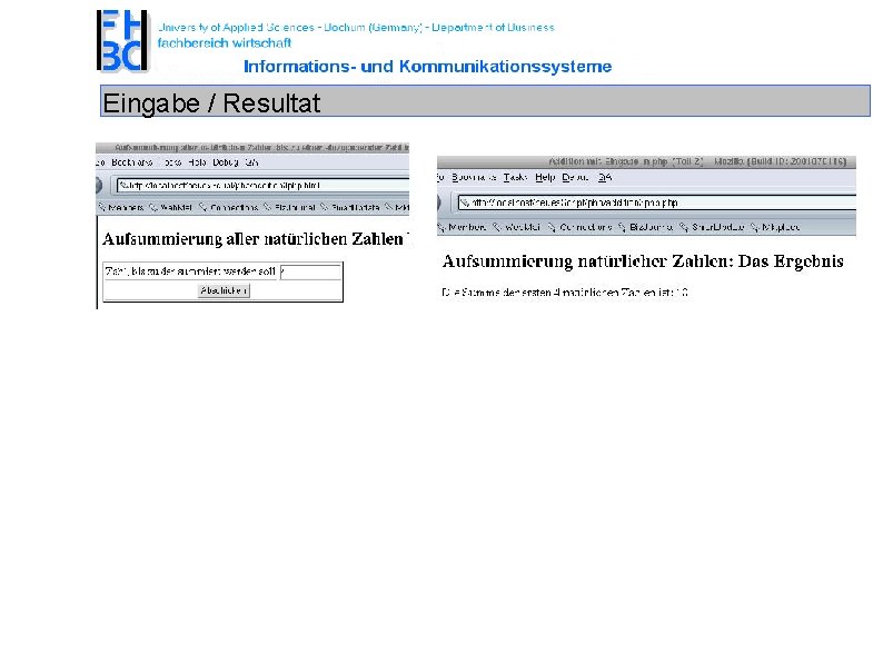 Eingabe / Resultat 