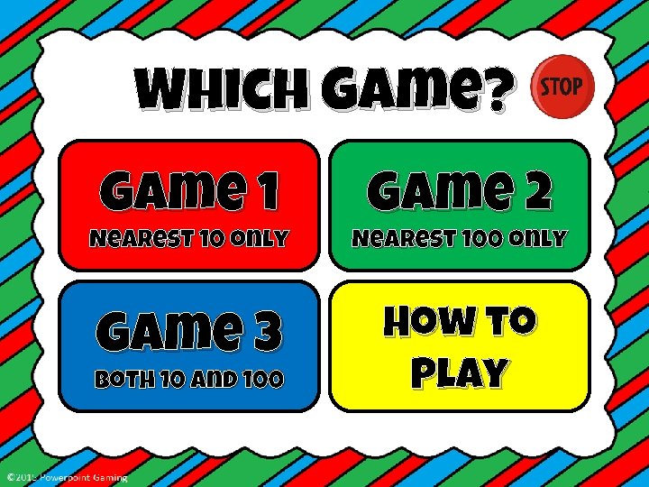 Which Game? Game 1 Game 2 Nearest 10 only Nearest 100 only Game 3