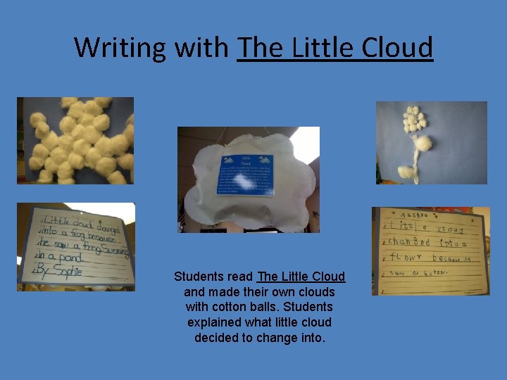 Writing with The Little Cloud Students read The Little Cloud and made their own