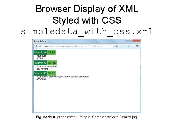 Browser Display of XML Styled with CSS simpledata_with_css. xml Figure 11. 8 graphics/ch 11/display.