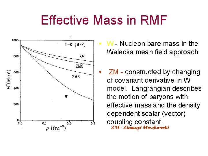 Effective Mass in RMF • W - Nucleon bare mass in the Walecka mean