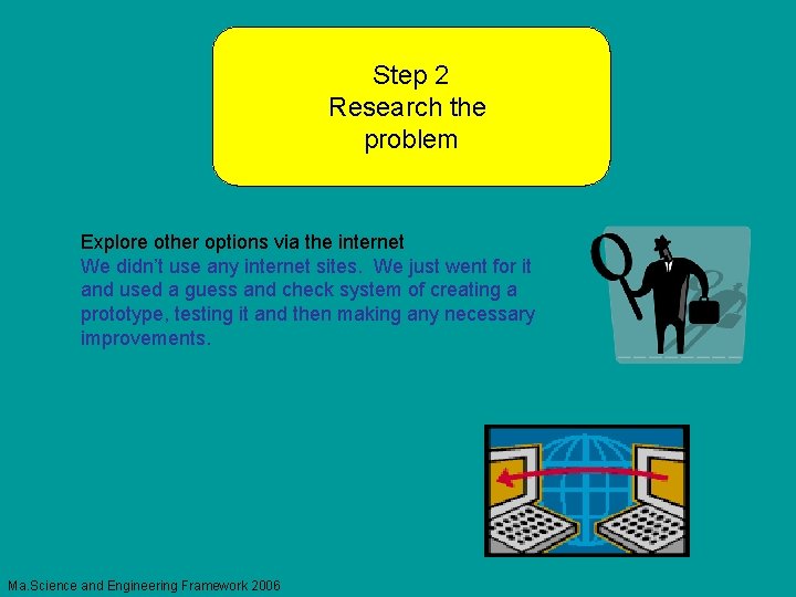 Step 2 Research the problem Explore other options via the internet We didn’t use