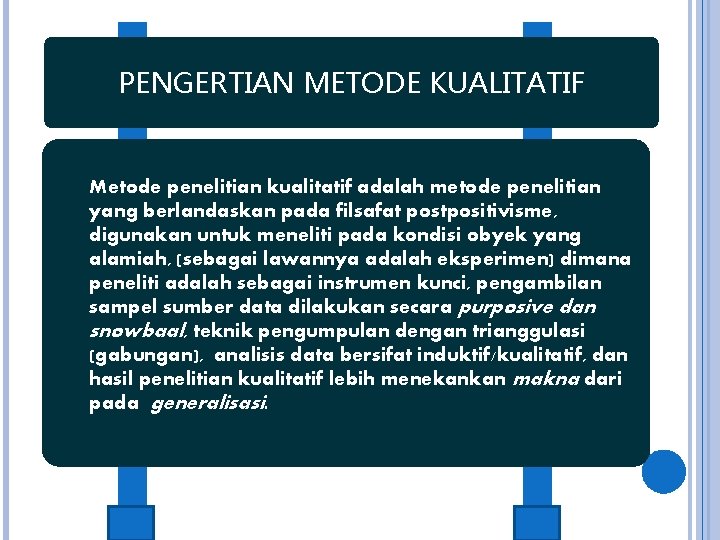 PENGERTIAN METODE KUALITATIF Metode penelitian kualitatif adalah metode penelitian yang berlandaskan pada filsafat postpositivisme,