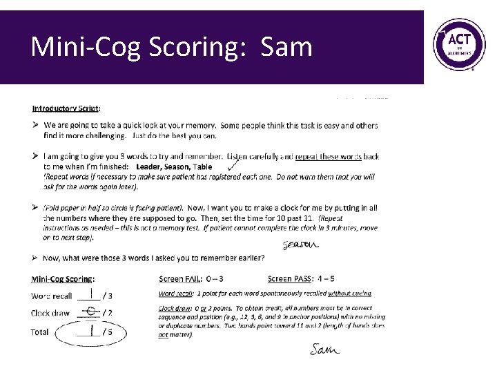 Mini-Cog Scoring: Sam 