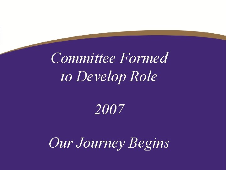 Committee Formed to Develop Role 2007 Our Journey Begins 