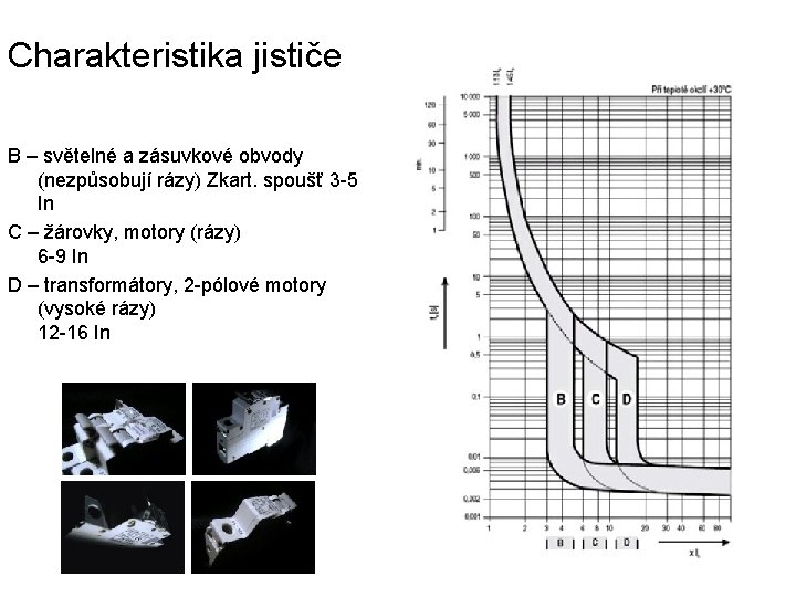 Charakteristika jističe B – světelné a zásuvkové obvody (nezpůsobují rázy) Zkart. spoušť 3 -5