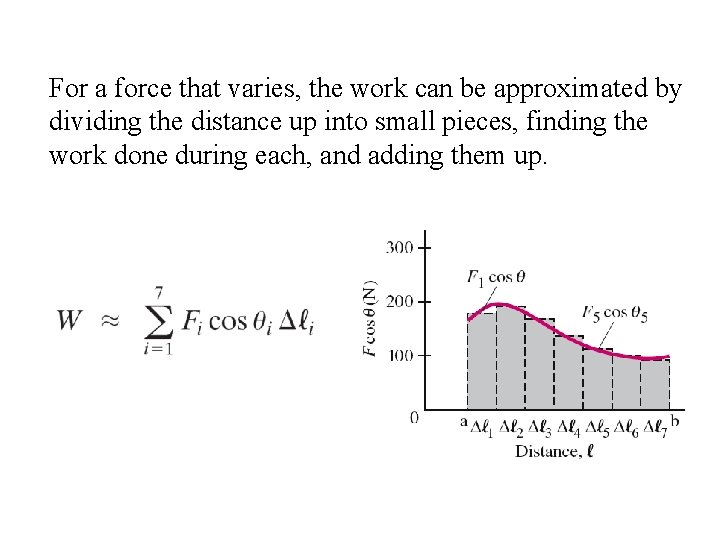 For a force that varies, the work can be approximated by dividing the distance