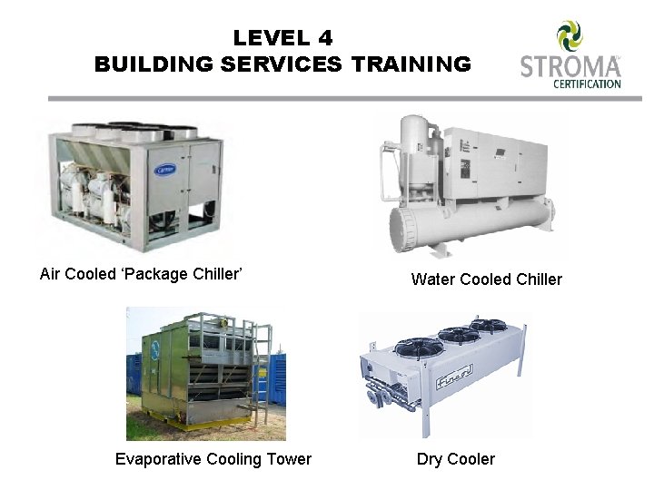 LEVEL 4 BUILDING SERVICES TRAINING Air Cooled ‘Package Chiller’ Evaporative Cooling Tower Water Cooled