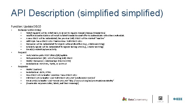 API Description (simplified) Function: Update Di. SCO • Behavior within RMap – – –