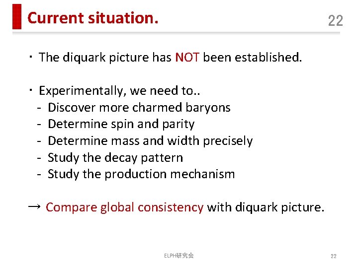 Current situation. 22 ・ The diquark picture has NOT been established. ・ Experimentally, we