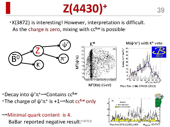 + Z(4430) 39 ・X(3872) is interesting! However, interpretation is difficult. As the charge is