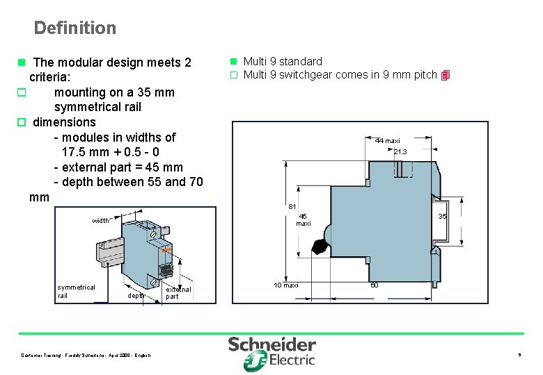 Definition n The modular design meets 2 criteria: o mounting on a 35 mm