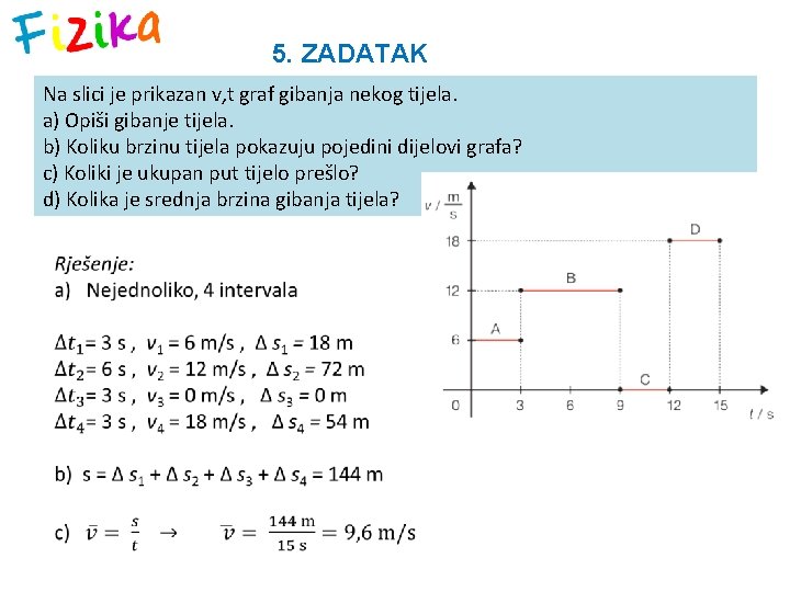 5. ZADATAK Na slici je prikazan v, t graf gibanja nekog tijela. a) Opiši