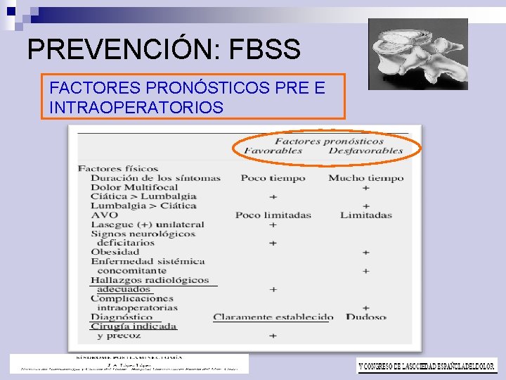 PREVENCIÓN: FBSS FACTORES PRONÓSTICOS PRE E INTRAOPERATORIOS 