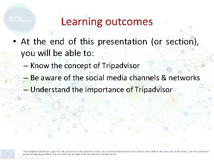 Learning outcomes • At the end of this presentation (or section), you will be