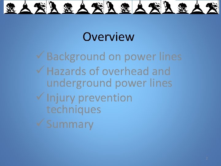 Overview ü Background on power lines ü Hazards of overhead and underground power lines