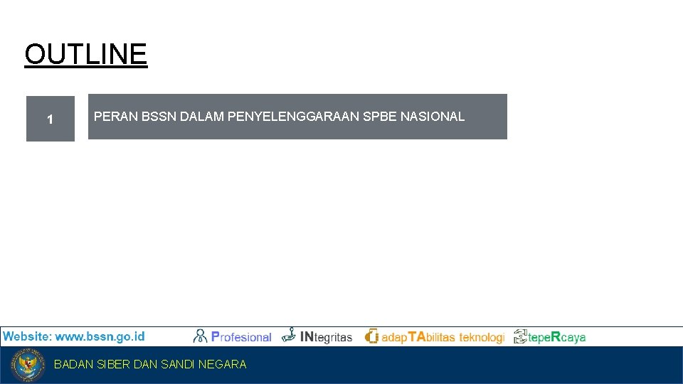 OUTLINE 1 PERAN BSSN DALAM PENYELENGGARAAN SPBE NASIONAL BADAN SIBER SANDI NEGARA BADAN SIBERDAN