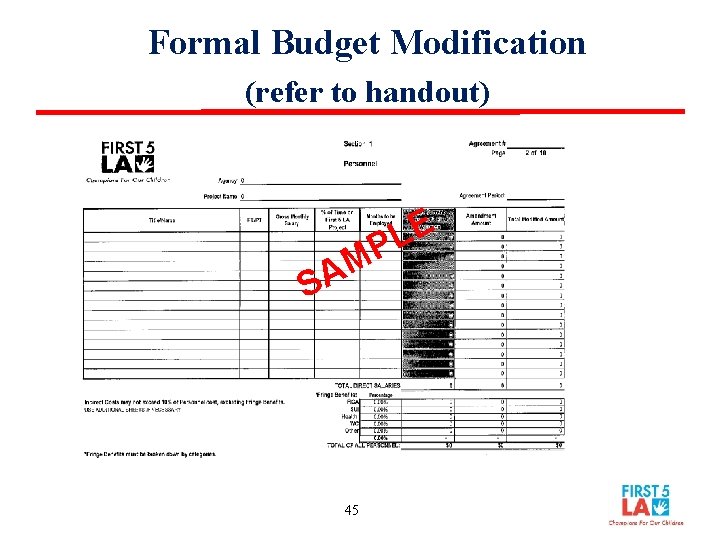 Formal Budget Modification (refer to handout) E L P M A S 45 