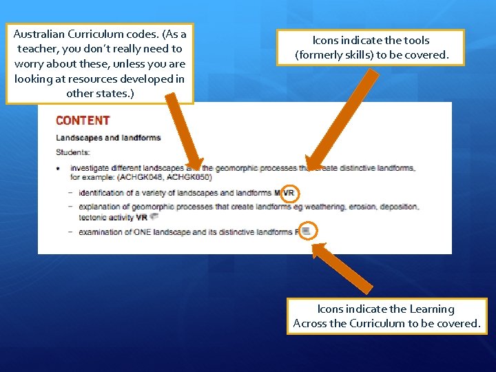 Australian Curriculum codes. (As a teacher, you don’t really need to worry about these,