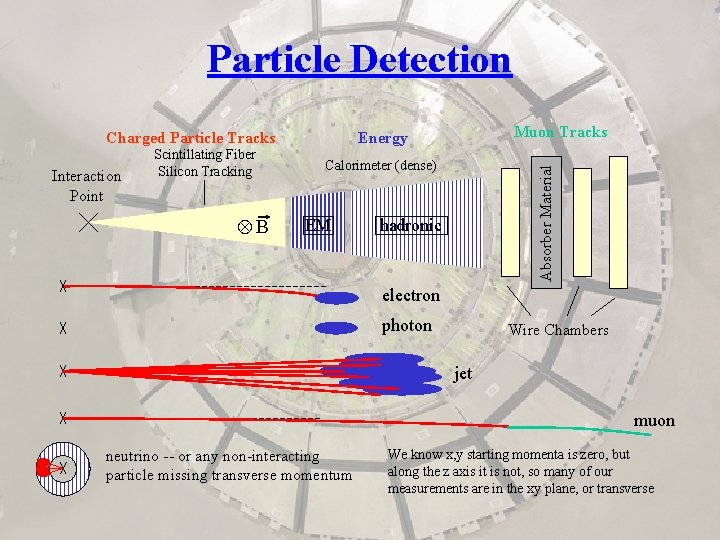 Particle Detection Charged Particle Tracks ÄB Calorimeter (dense) EM Absorber Material Interaction Point Scintillating