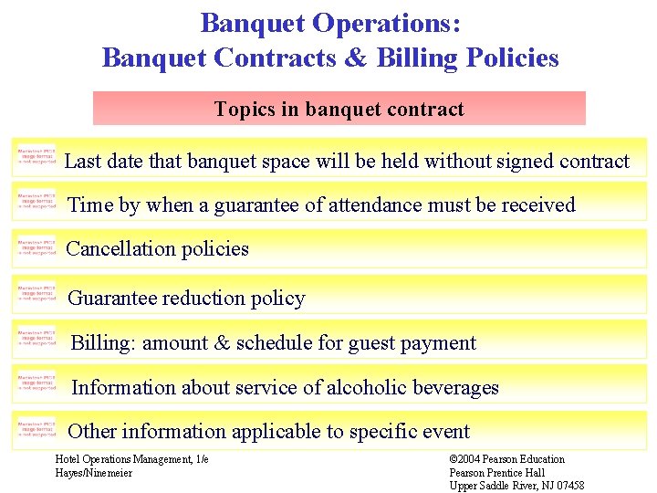 Banquet Operations: Banquet Contracts & Billing Policies Topics in banquet contract Last date that