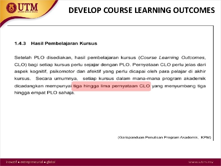 DEVELOP COURSE LEARNING OUTCOMES 