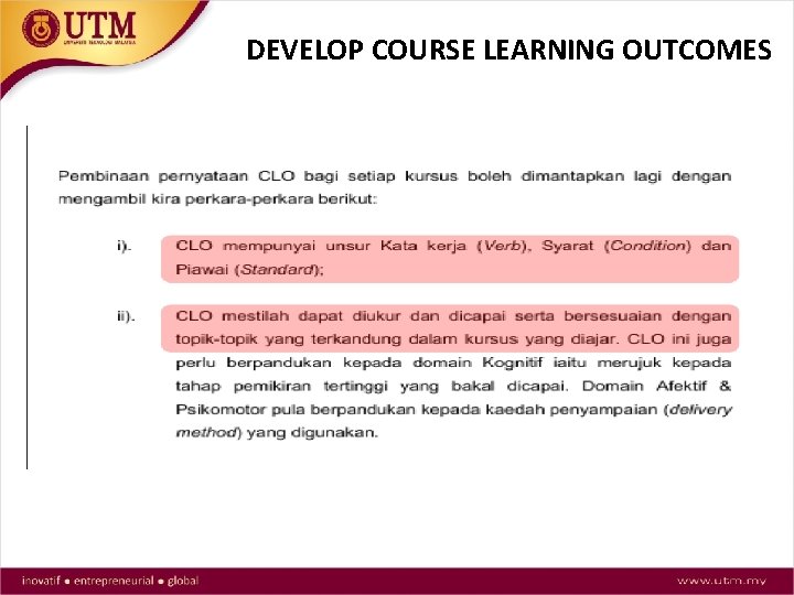 DEVELOP COURSE LEARNING OUTCOMES 