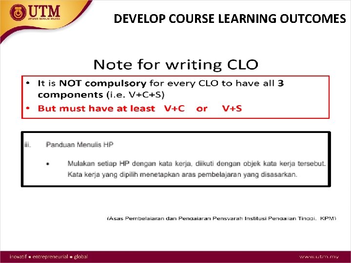 DEVELOP COURSE LEARNING OUTCOMES 