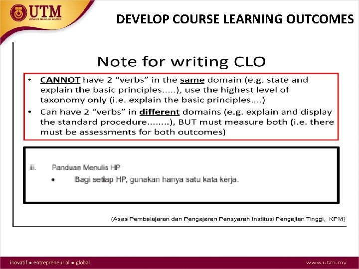 DEVELOP COURSE LEARNING OUTCOMES 