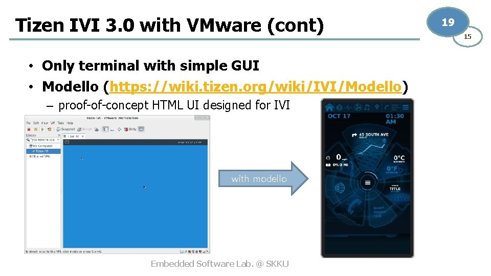 Tizen IVI 3. 0 with VMware (cont) • Only terminal with simple GUI •