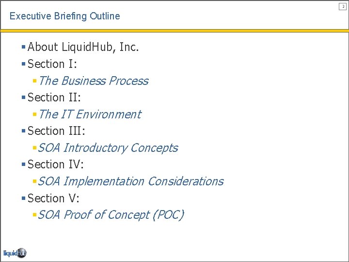 2 Executive Briefing Outline § About Liquid. Hub, Inc. § Section I: §The Business