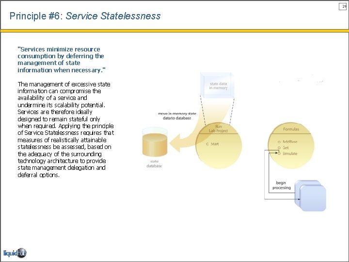 29 Principle #6: Service Statelessness "Services minimize resource consumption by deferring the management of