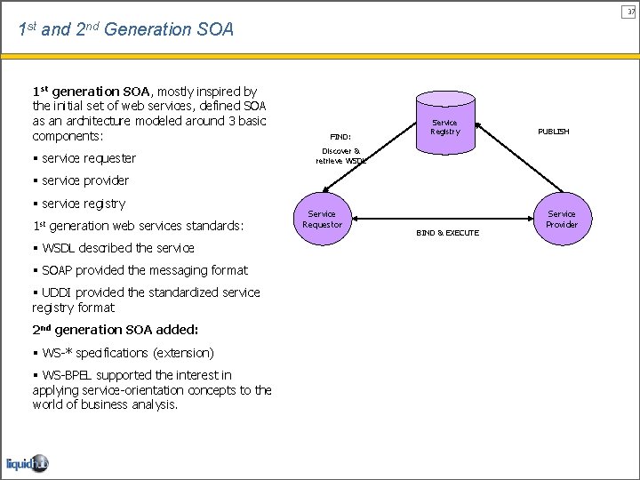 37 1 st and 2 nd Generation SOA 1 st generation SOA, mostly inspired