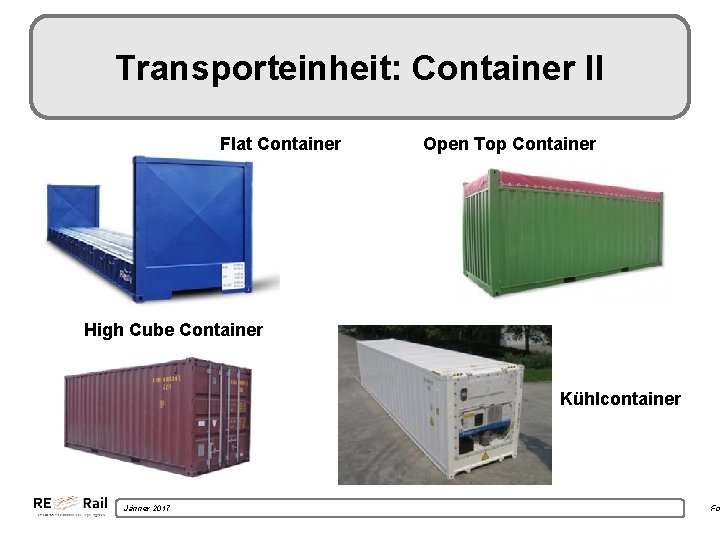 Transporteinheit: Container II Flat Container Open Top Container High Cube Container Kühlcontainer Jänner 2017