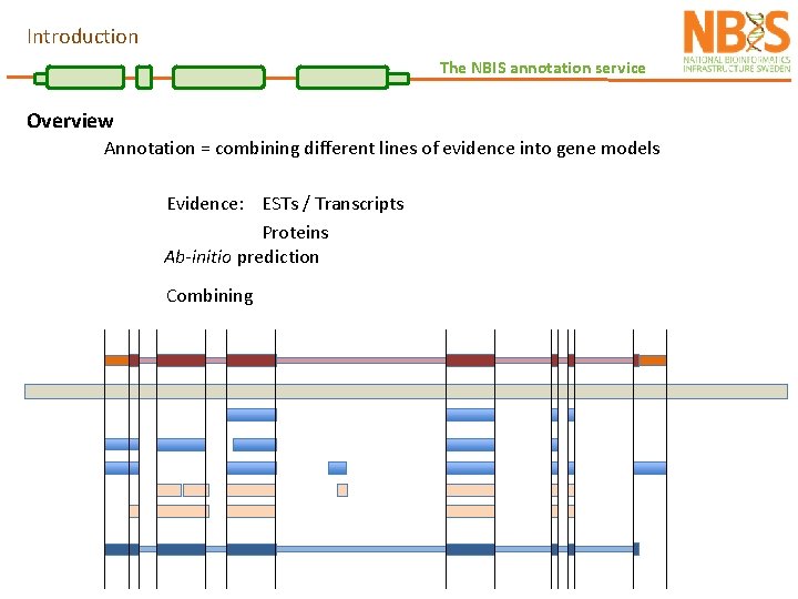 Introduction The NBIS annotation service Overview Annotation = combining different lines of evidence into