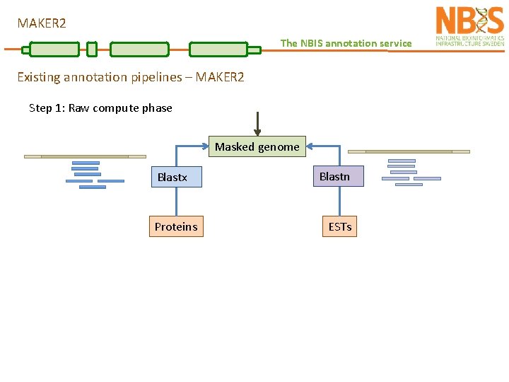 MAKER 2 The NBIS annotation service Existing annotation pipelines – MAKER 2 Step 1: