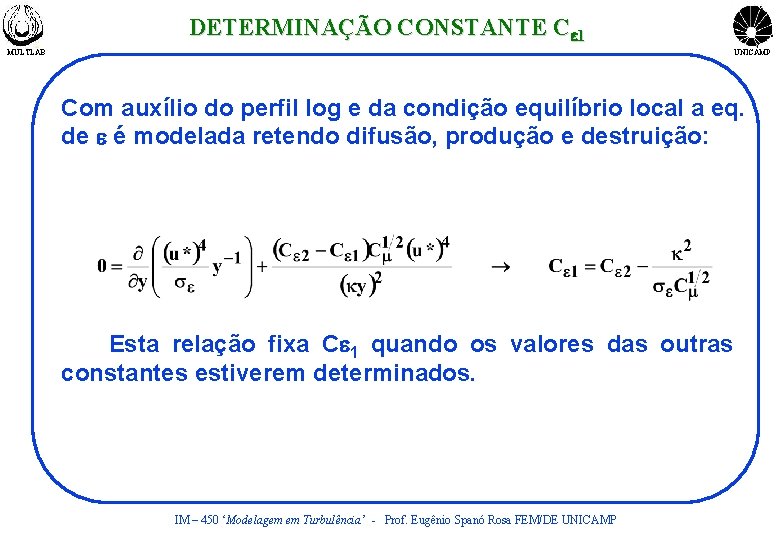 DETERMINAÇÃO CONSTANTE Ce 1 MULTLAB UNICAMP Com auxílio do perfil log e da condição